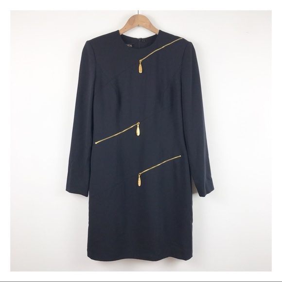 Escada‎ by Margaretha Ley Navy Wool Long Sleeve Dress Size 38 - Picture 1 of 12